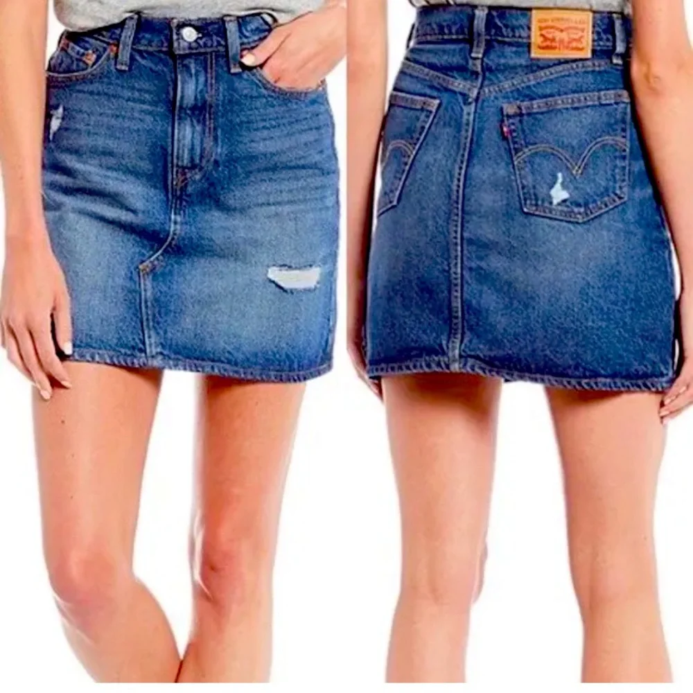 LEVIS High Rise Deconstructed Denim Mini Skirt New W Tags S27